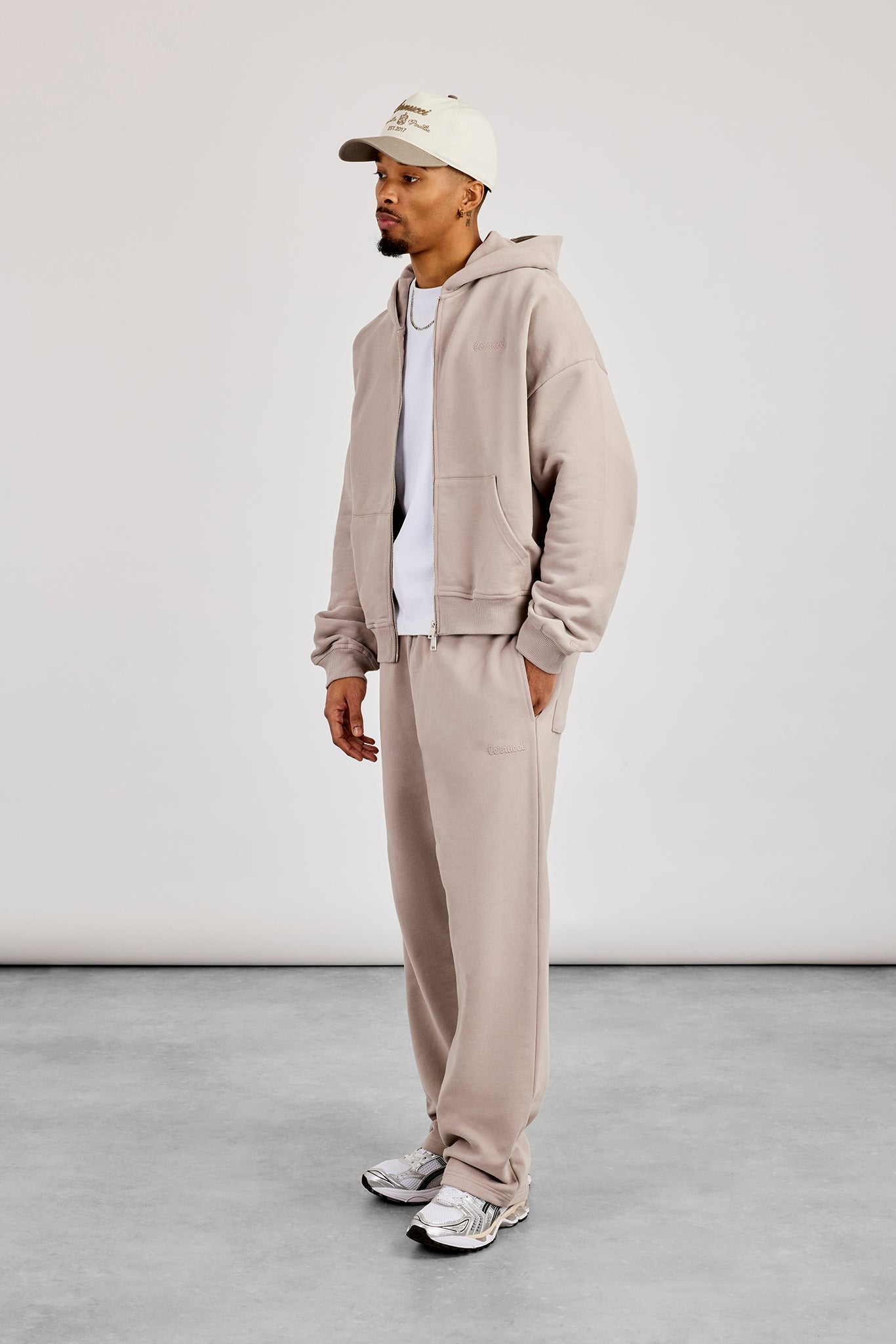 Zip Through Boxy Hoodie & Relaxed Jogger - Stone